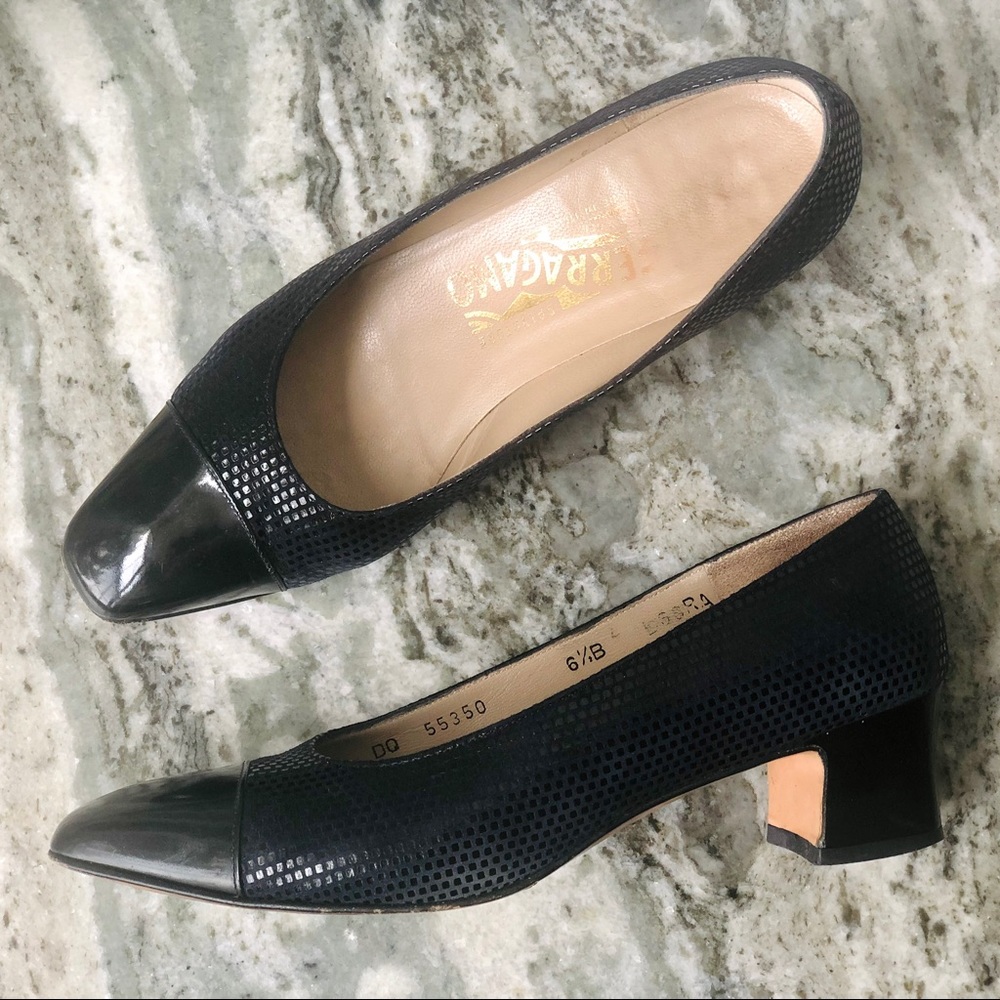 Ferragamo Black Snake Skin Heels 6.5